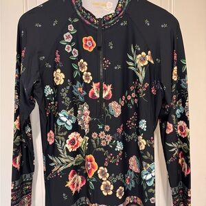 Johnny Was Black Floral Long Sleeve Top